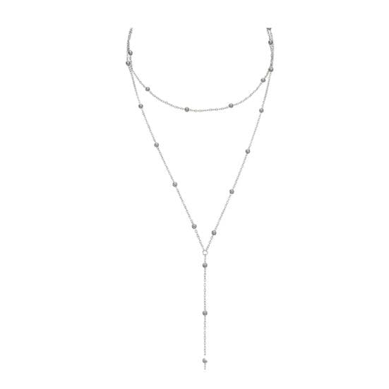 Ladies Lariat Necklace Women Y-Shaped Pendant Necklace Beaded Chain Drop Necklace silver