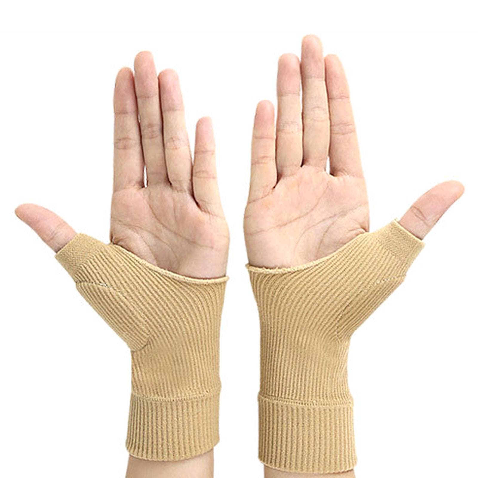1 Pair Thumb Wrist Support Hand Brace Wrap Thumb Protector for Pain Relief L khaki