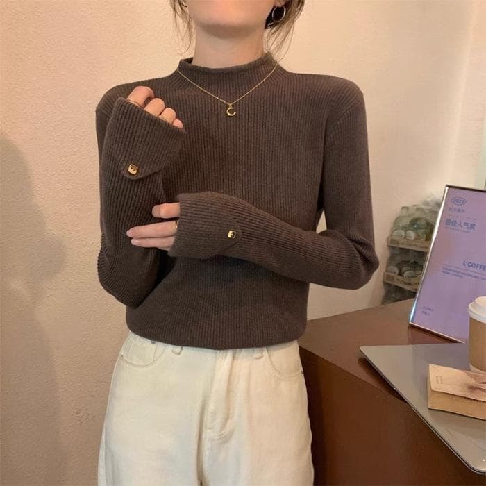 Women's Half-turtleneck Sweater, Long-sleeved Pullover, Inner Wear, Warm Base Knitted Sweater Top for Women One size