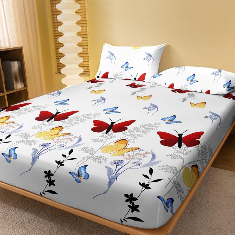1 Simple Modern Plant Flower Butterfly Printed Matte Fitted Sheet, Bedroom Printed Bed Cover, Bedding (Excluding Pillowcases) 71x132cm