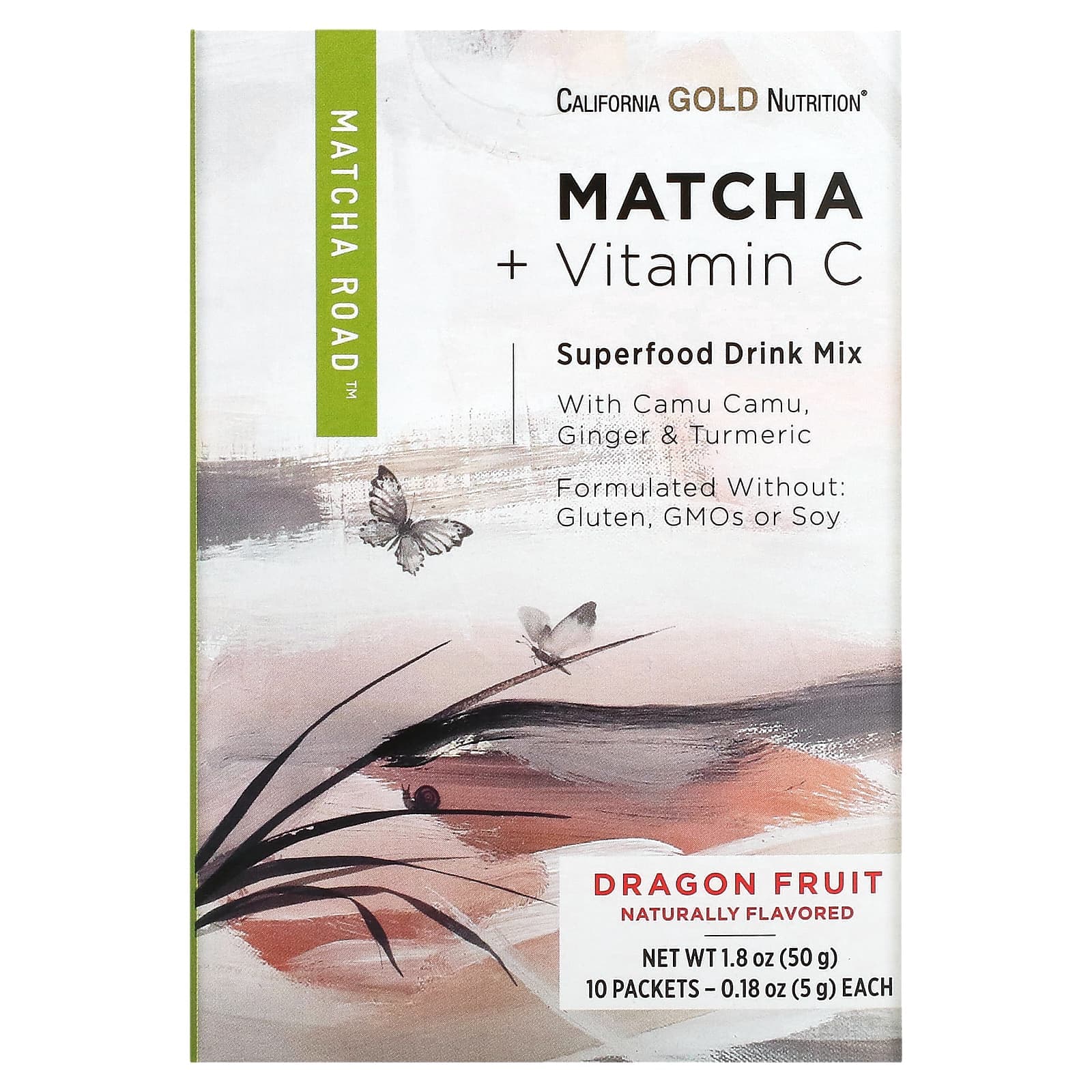 California Gold Nutrition, Matcha Road, Matcha + Vitamin C, Dragon Fruit, 10 Packets