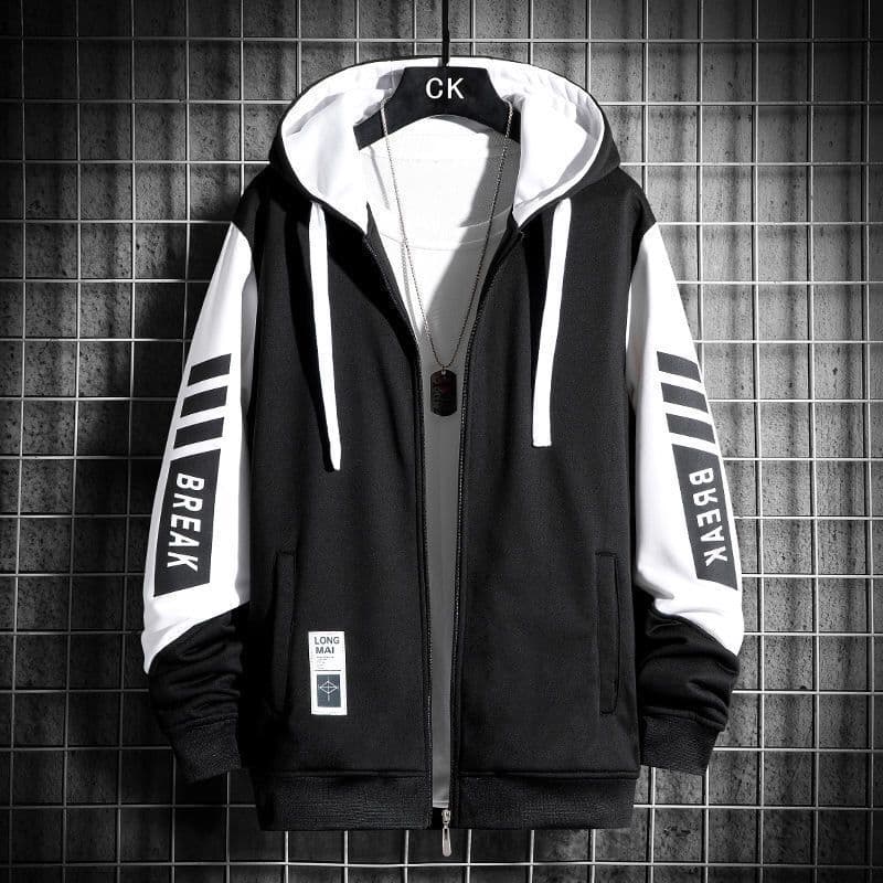 Men's Sweater Hooded Jacket Suit Autumn and Winter Korean Trend Ins Cardigan Jacket M black