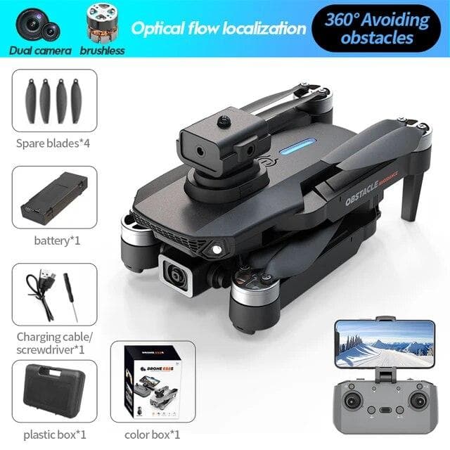 New Upgraded E88s Drone 8K Dual Camera WIFI Optical Flow Dual Lens Obstacle Avoidance on All Sides Brushless Motor Drone Toys Gifts 1 battery black