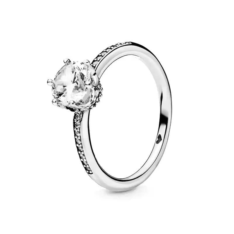 925 Sterling Silver Classic Dazzling Crown Round Hearts Ring Exquisite Women's Light Luxury Charm Ring Jewelry Gift 8&cubic zirconia