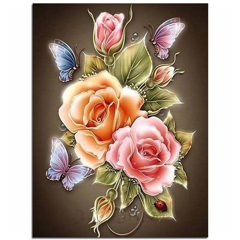 Flowers Butterfly Rose Resin Full Diy Diamond Painting Diamond Mosaic Beadwork Embroidery 20X30CM