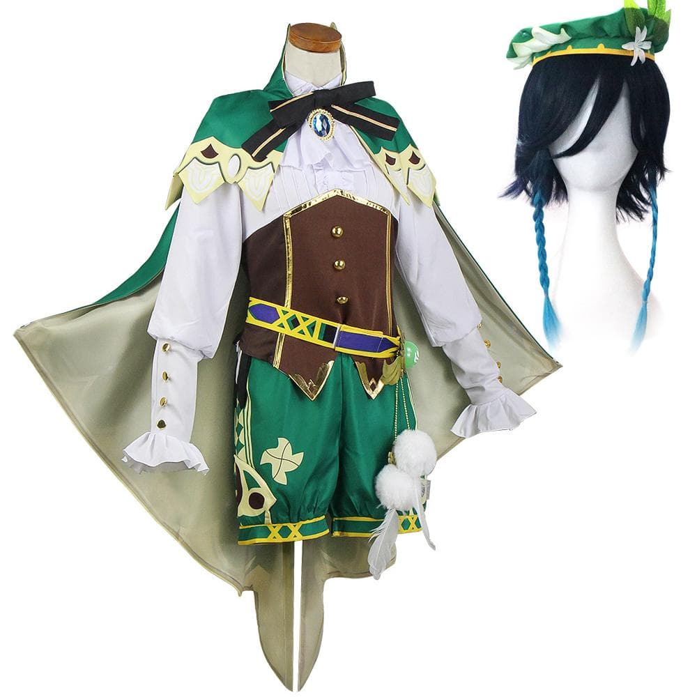 Genshin Impact Cosplay Game Anime Project Venti Cosplay Costumes Women's Cloak Top Shorts Belt Socks Tie Full Set m