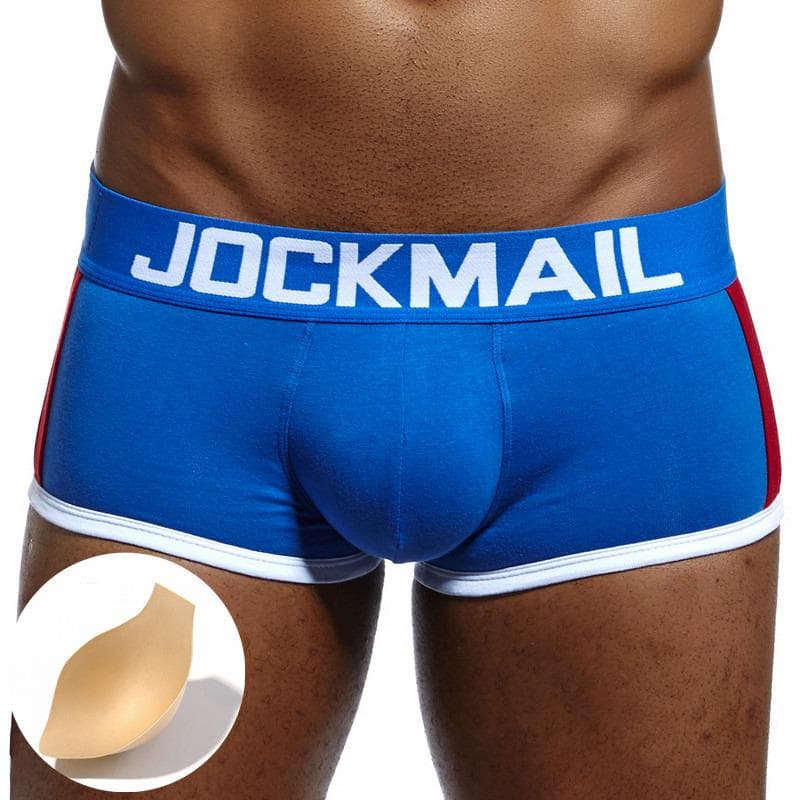 Boxer Briefs JOCKMAIL Brand Cotton Trunks Removable Sponge Padded Pads Men's Underwear Push Up Being Shaped Sports Men's Underpants XL blue