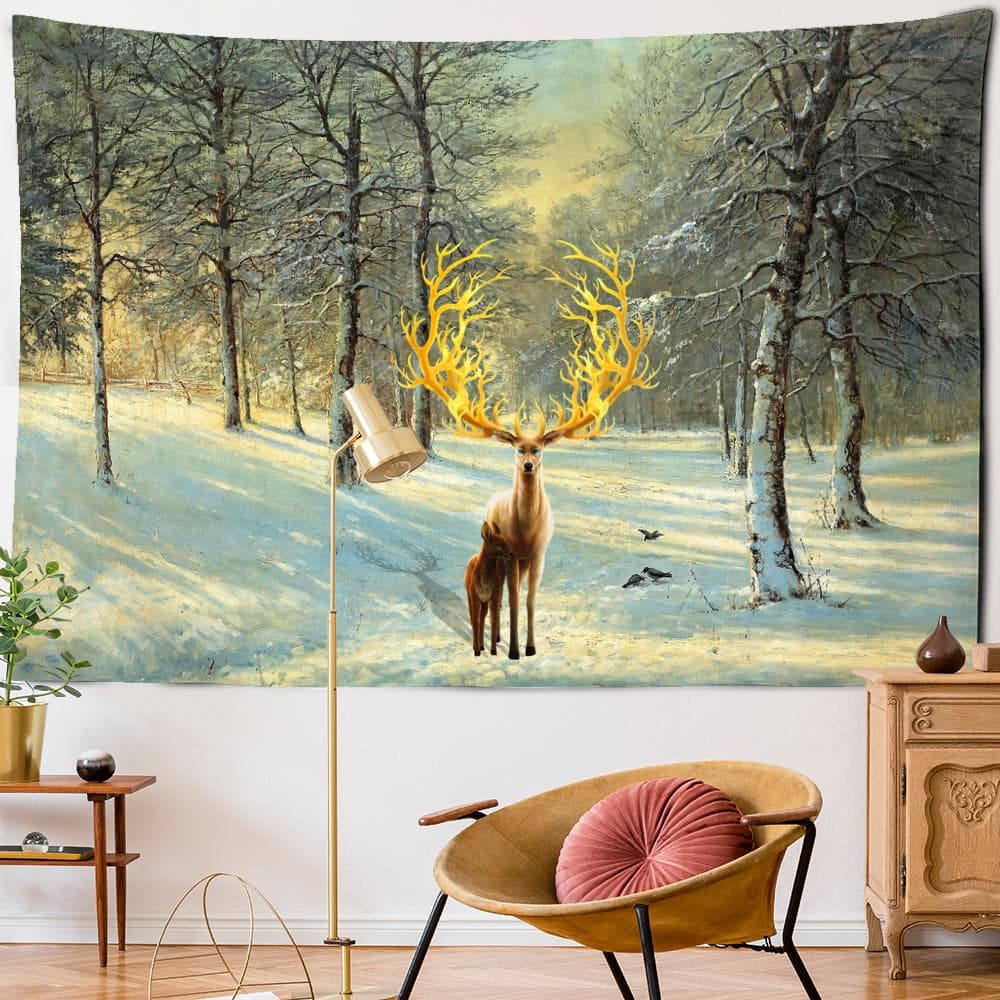 Colorful Sika Deer Tapestry Wall Hanging Bohemian Style Multi-background Tapestry Psychedelic Interior Home Decor 95x70cm