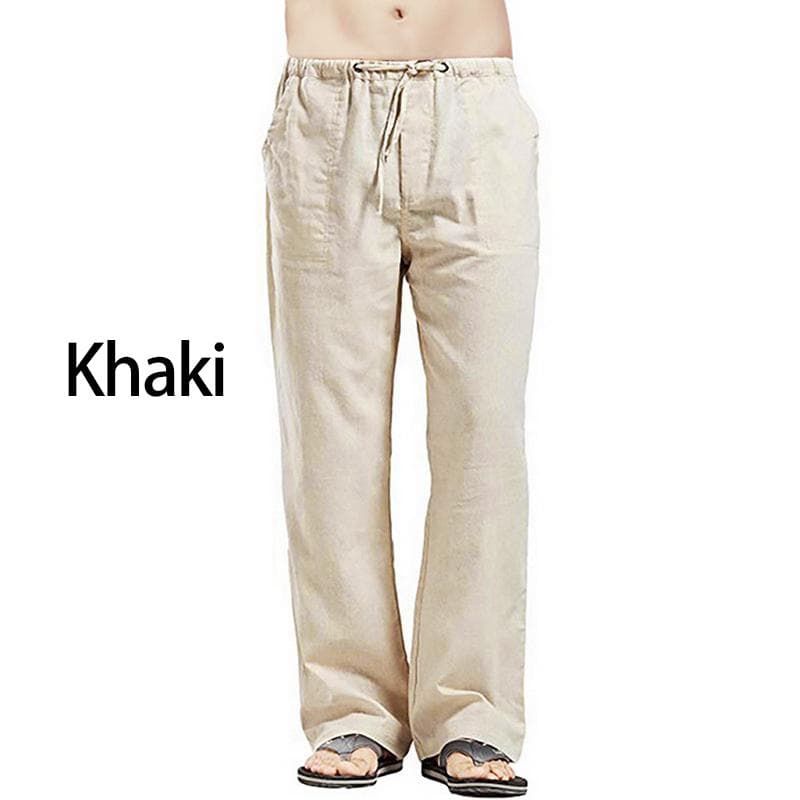 Men's Cotton Linen Pants Loose Cool Casual Long Pants Elastic Waist Long Pant Casual Large Size Streetwear Lightweight Trousers XXL khaki