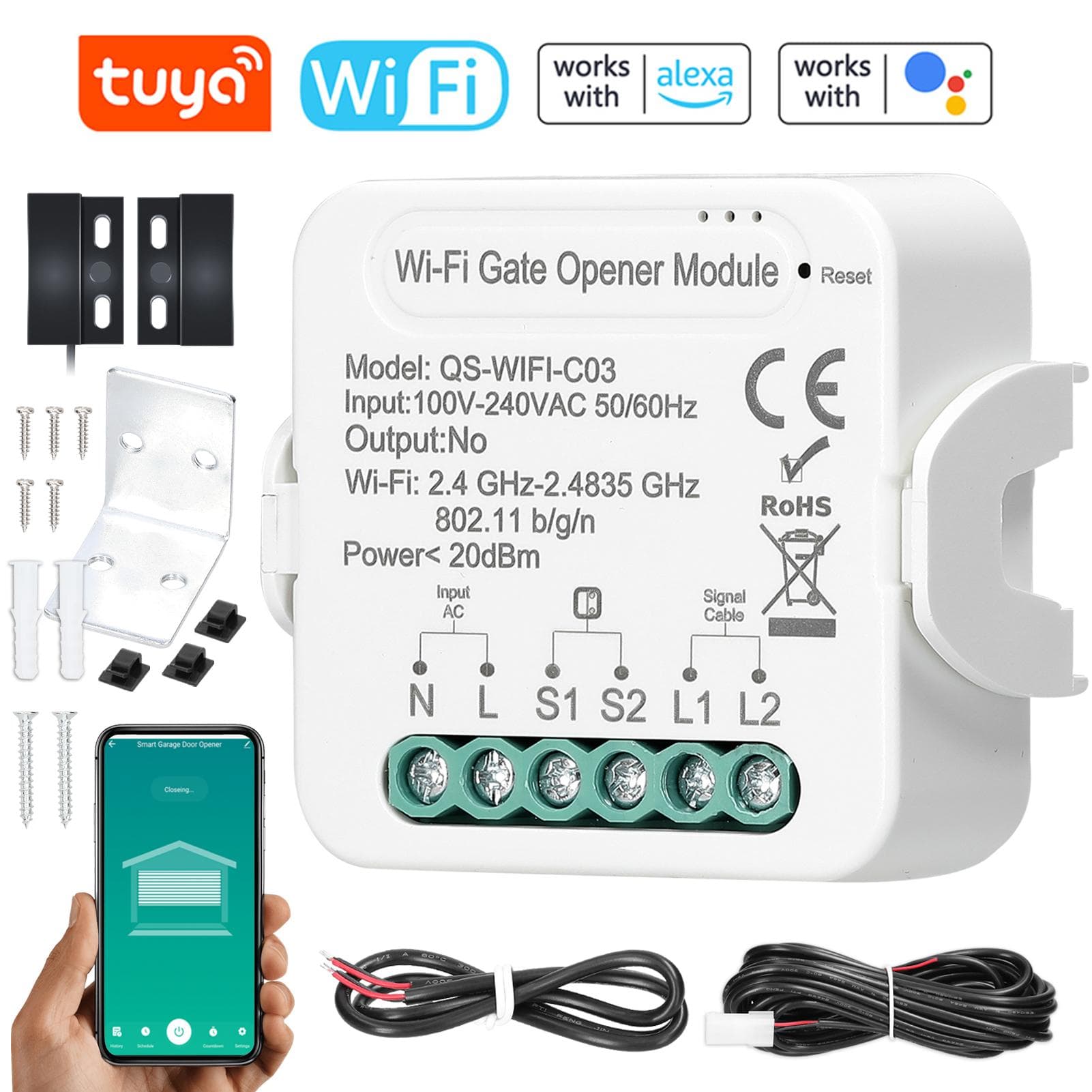 Tuya WiFi Gate Opener Intelligent Garage Door Opener Controller Mobilephone Remotely APP Control multicolour