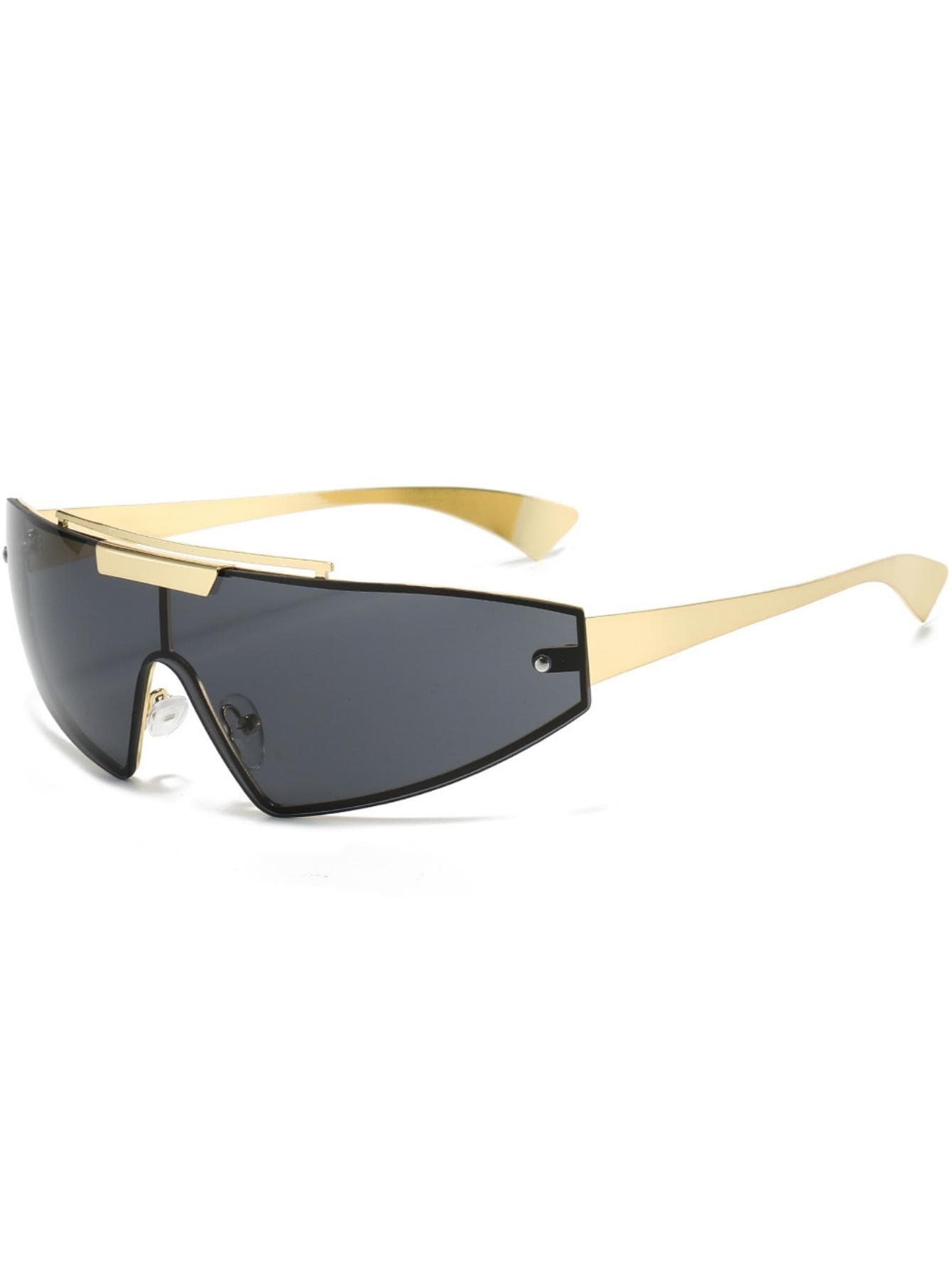 Punk wind futuristic metal conjoined frameless wrapped sunglasses for men women cycling sports outdoor