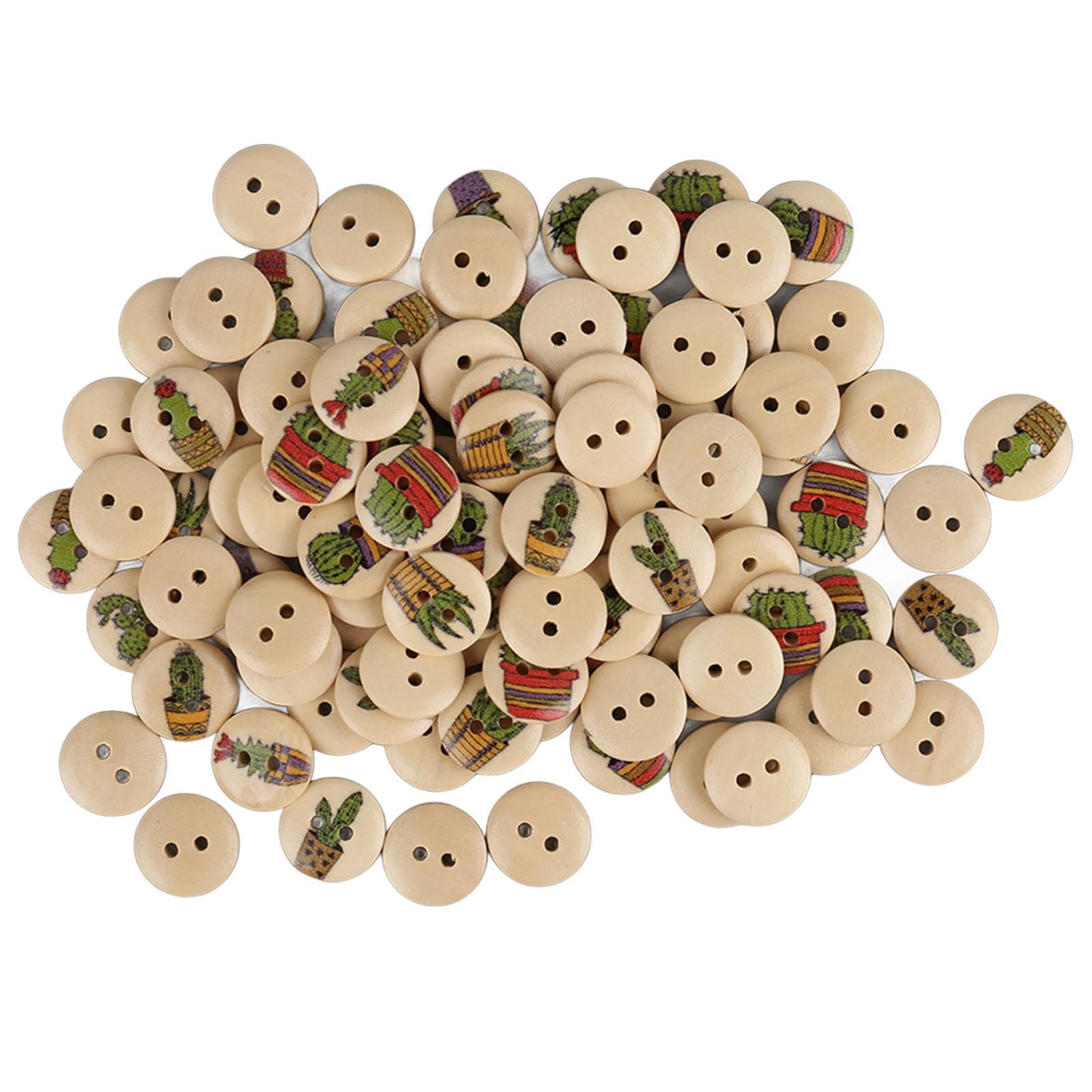 100pcs Mixed Printing Wooden Buttons 2 Holes Round Decorative Wooden Buttons for Sewing Craft Log