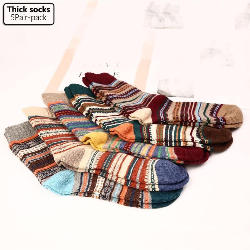 5 Pairs-pack Men's Thicken Socks Retro Striped Thick Line Socks Plus Size 46 EUR38-42 multicolour