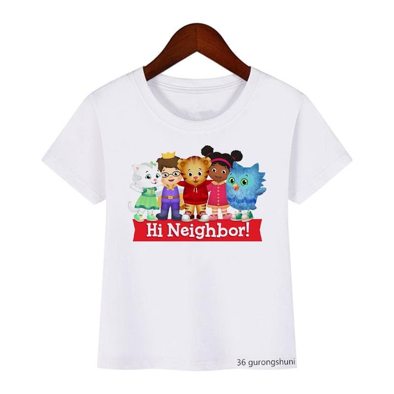 Fashion Children’S Tshirt Cute Daniel Tiger’S Neighborhood Cartoon Print Boy’S T-Shirt Summer Harajuku Girls T Shirts White Tops 120