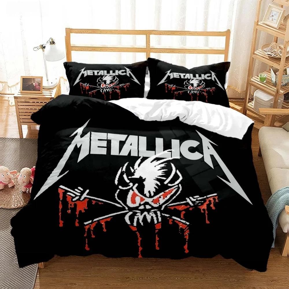 Metal Music Band M-Metallica Bedding Set Single Twin Full Queen King Size Bed Set Adult Kid Bedroom Duvet cover Set Home Textile EU Twin 135x200cm