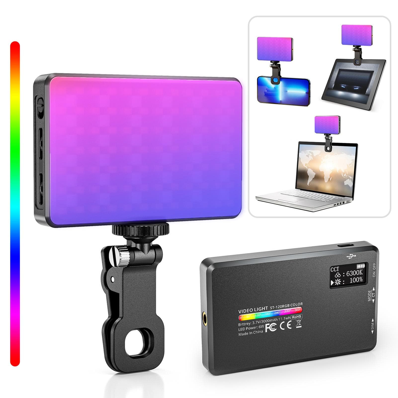 Camnoon ST-120RGB Pocket RGB Video Light Clip-on Mobile Phone Fill Light Tablet Computer Video black