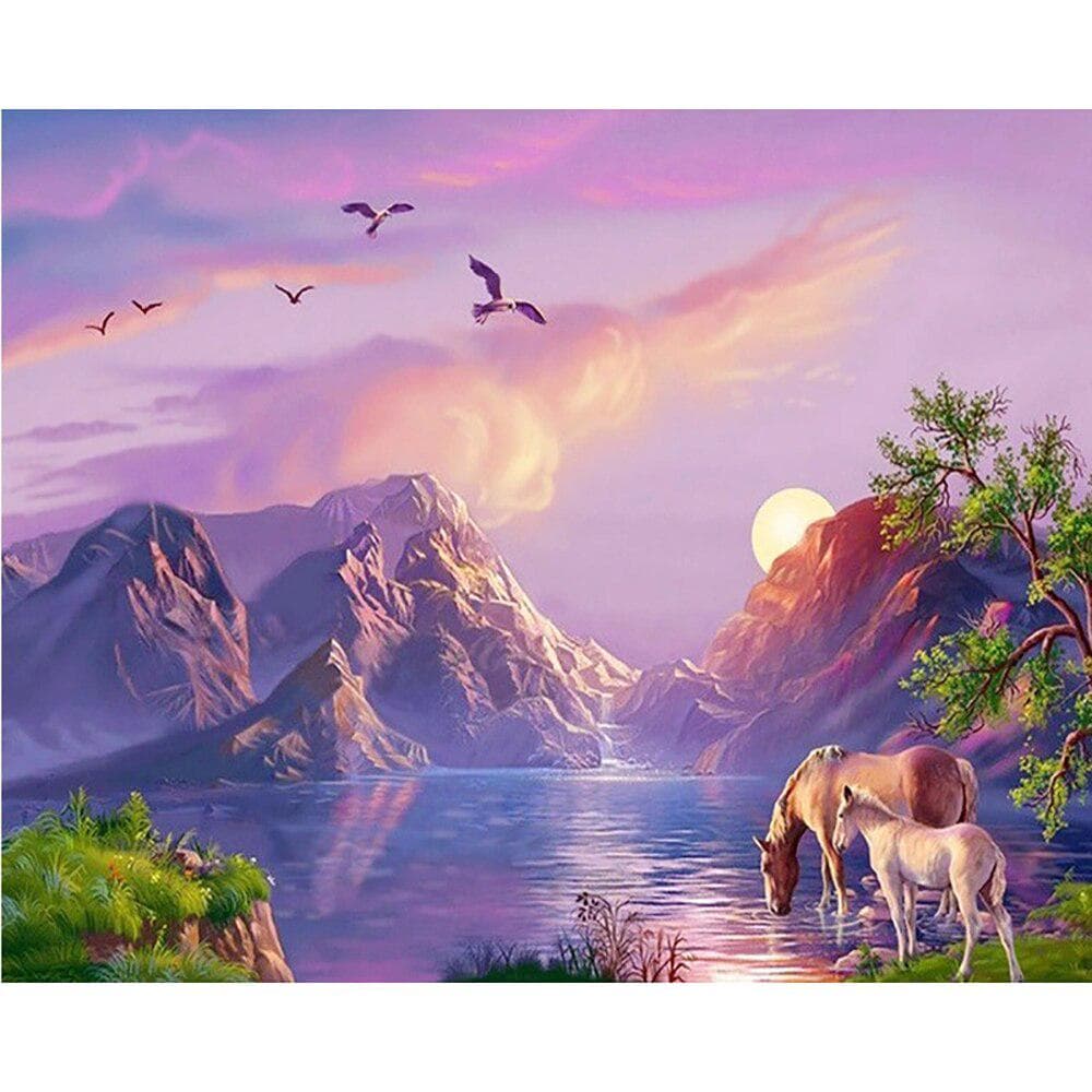 Diamond Embroidery Animal with Landscape Diy Diamond Painting Cross Stitch Picture of Rhinestones 20X30CM