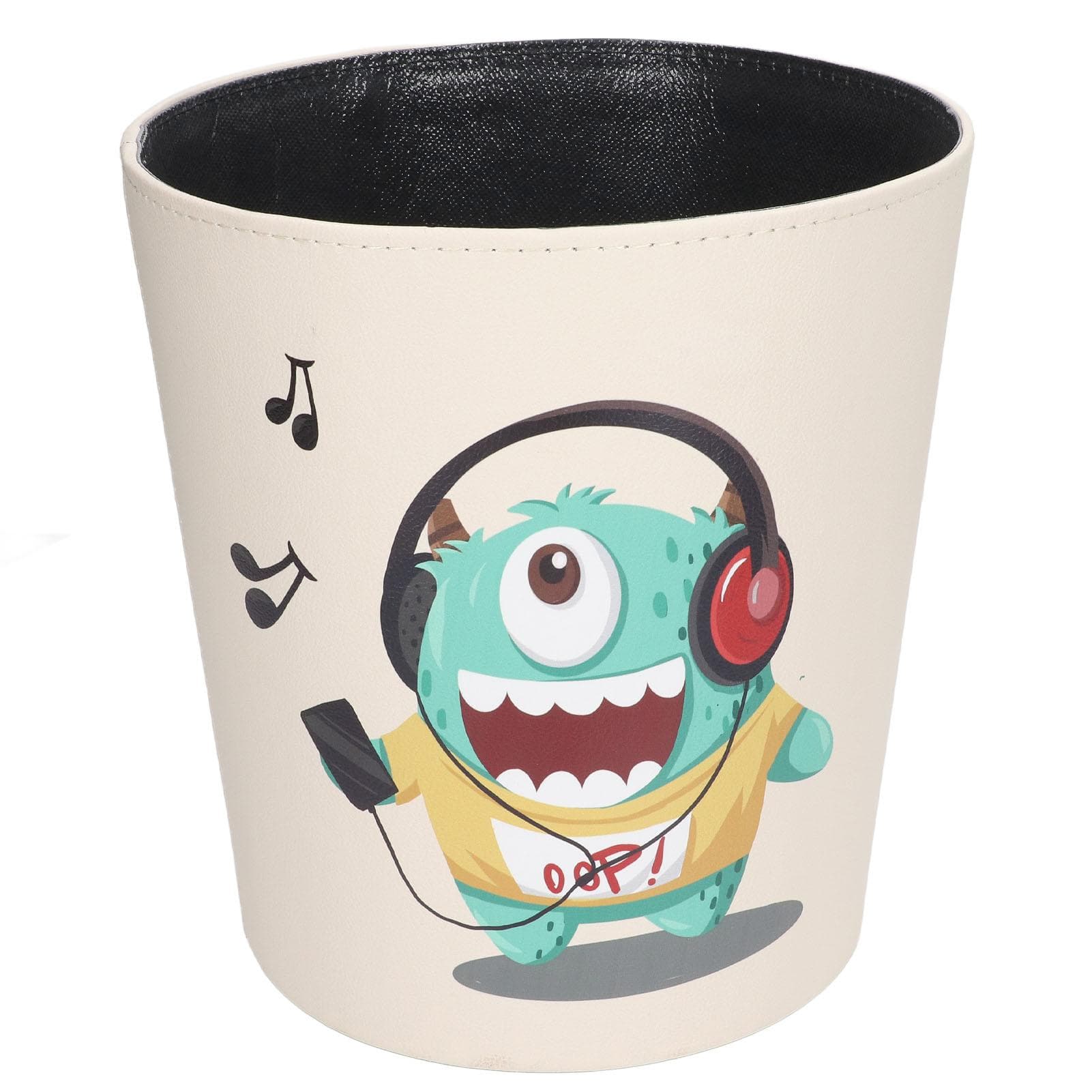 Cartoon Trash Can Large Capacity Green Monster Anti Slip Base Cute Waterproof PU Leather Trash Can