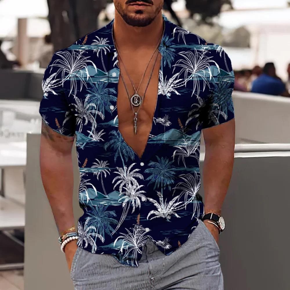 Summer men's comfortable shirt 3D printed casual vacation beach short sleeved fashionable casual top M