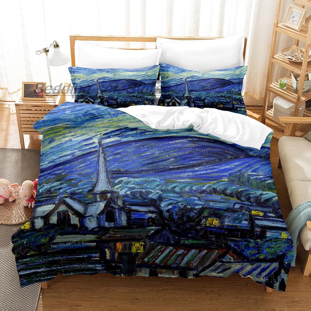 Van Gogh Bedding Set Single Twin Full Queen King Size Bed Set Aldult Kid Bedroom Duvetcover Sets 3D retro classic bed sheet set AU Queen(210x210cm)