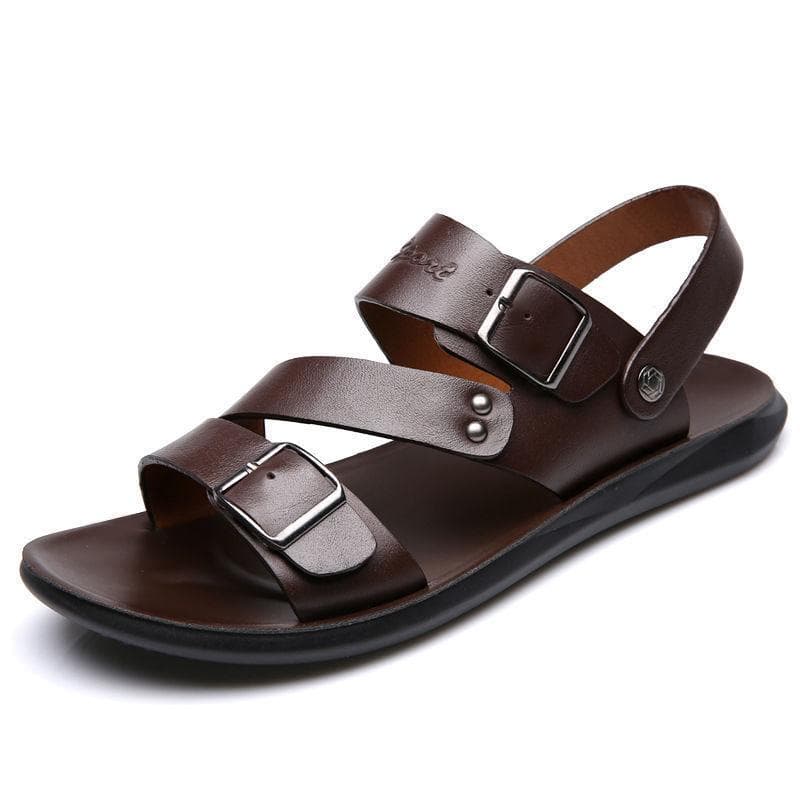 Fashion Sandals Male Solid Color PU Leather Men Shoes Summer Comfortable Open Toe Leather Mens Sandals Beach Leather Footwear 41 brown
