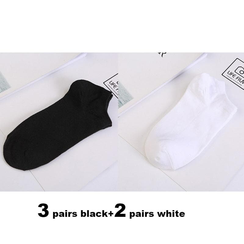 5 Pairs Women Socks Women Ankle White Black Socks Breathable Sports Socks Solid Color Boat Socks One Size