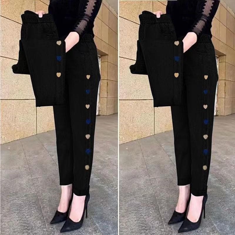 Women's Spring and Summer Thin Jeans Love Shape Embroidered Pants High Waist Stretch Jeans XS