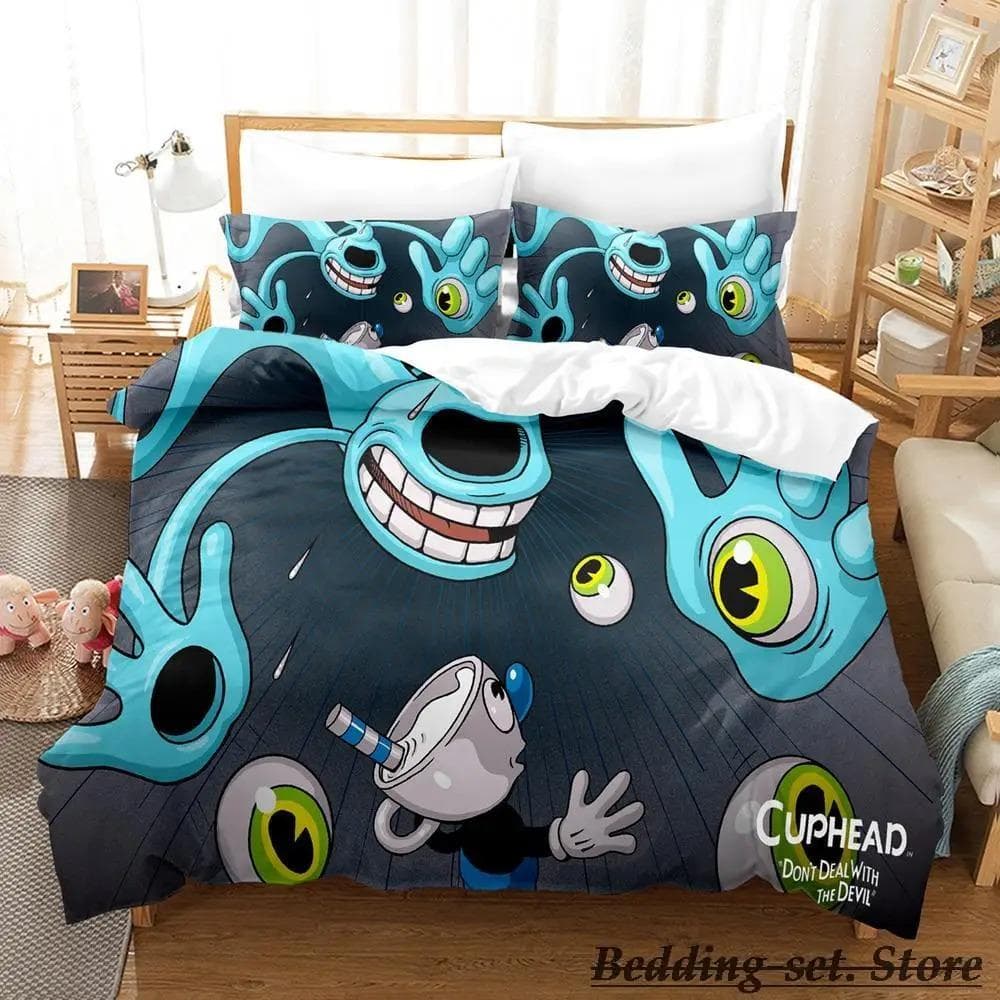 Kawaii Cuphead Mugman Bedding Set Single Twin Full Queen King Size Bed Set Adult Kid Bedroom Duvetcover Sets Anime Game Bed 70x133cm 2pcs