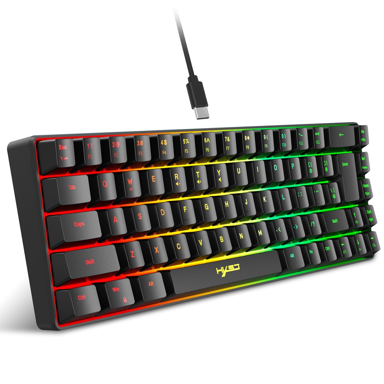 HXSJ V200 Wired K68 RGB Streamer Mini Gaming Keyboard 19-Key Conflict-Free Membrane Keyboard but black