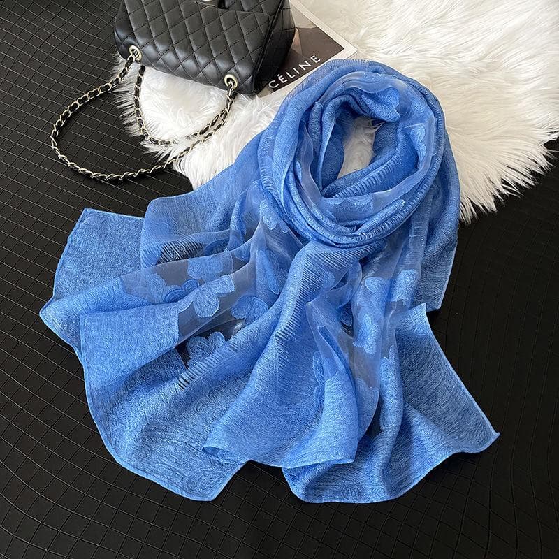 Summer Floral Scarf for Women, Simple and Versatile, Organza Scarf, Long Style, Big Shawl