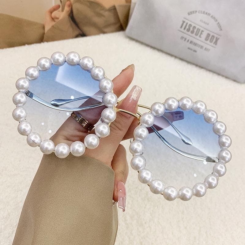 Wave Legs Sunglasses Women'S Rihanna With Glasses Pearl Metal Round Frame Sunglasses