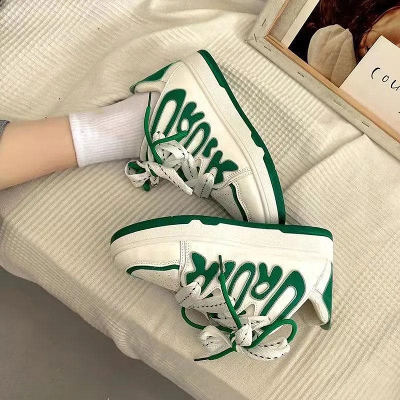 Black and White Letter Color Matching Board Shoes, All-match German Training Niche Design Student Shoes 40 green