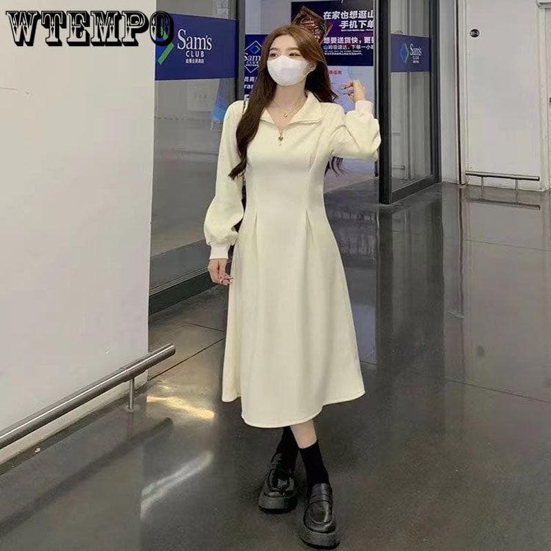 French Suede Neckline Zipper Stylish High-end Waist Slim Dress 2XL white