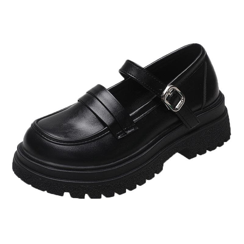 Retro Small Leather Shoes Women's New Fashion British Style Big Head Casual Comfortable Mary Jane Shoes Women 40 black