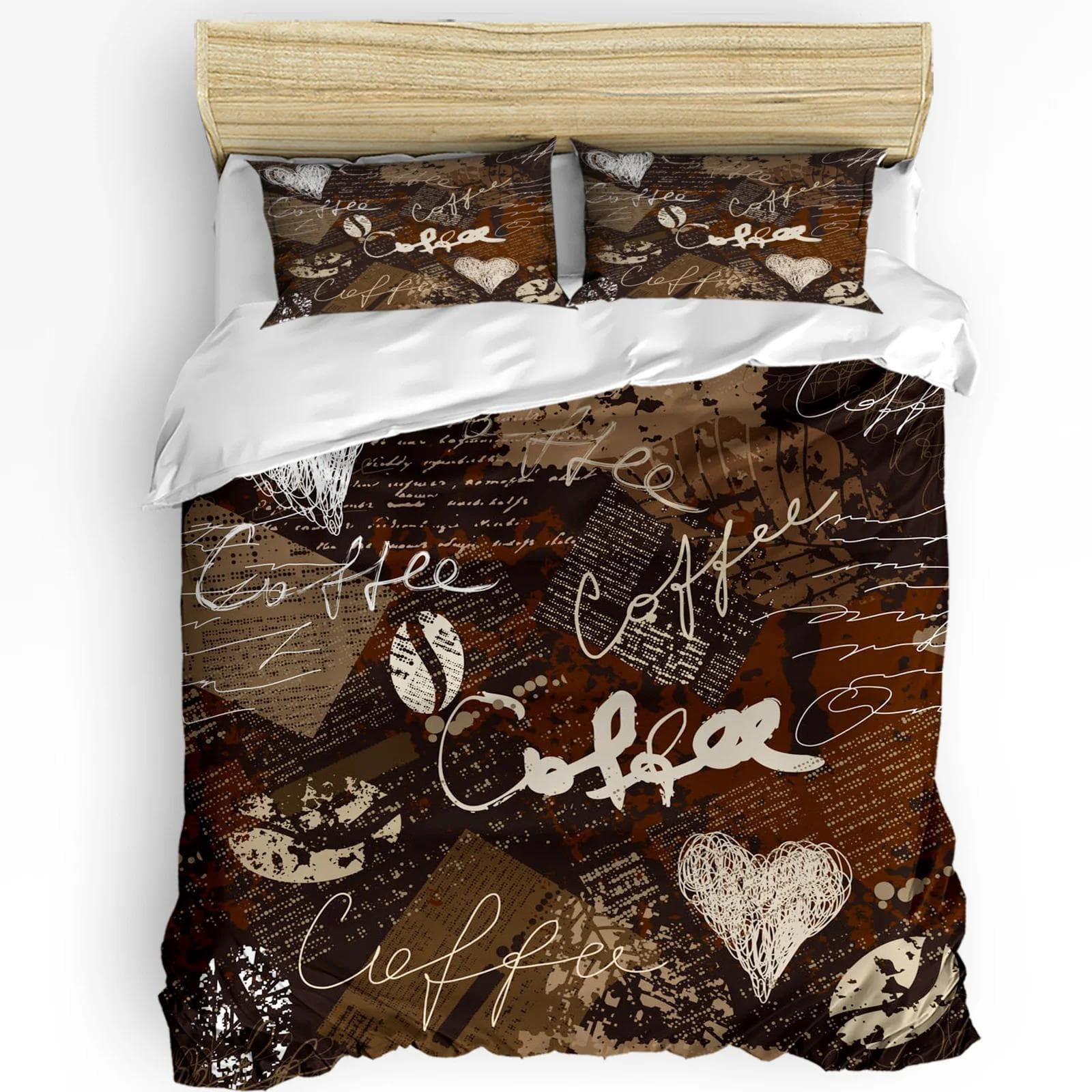 Coffee Coffee Beans Coffee Cup 3pcs Bedding Set For Double Bed Home Textile Duvet Cover Quilt Cover Pillowcase EU single(135x200cm)