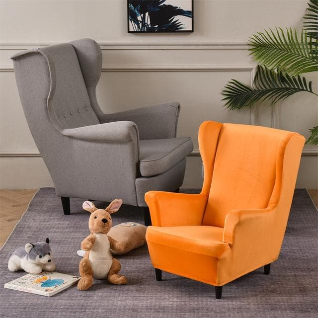 Stretch Velvet Children Wing Chair Cover Kids Size Small High Back Armchair Covers Single Sofa Slipcovers Furniture Protector