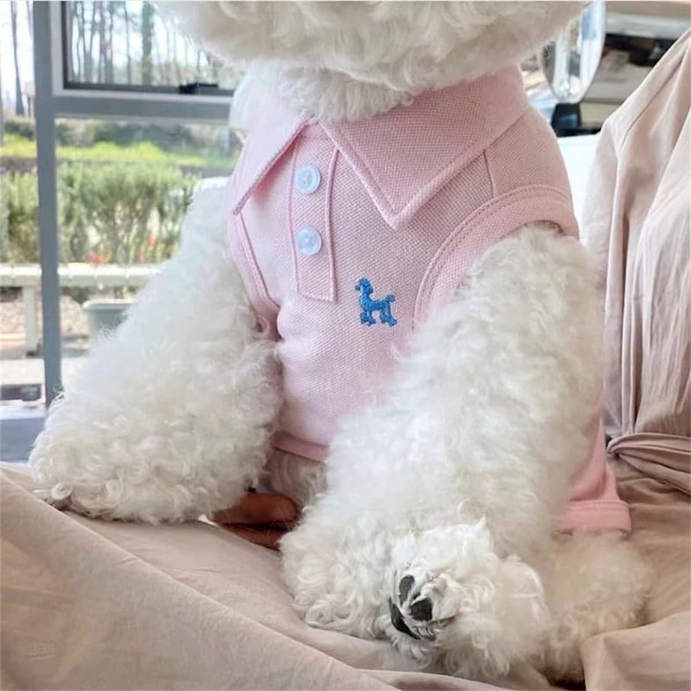 3pcs Pet Plain Polo Shirt with Embroidery Vest Set, Spring and Summer M