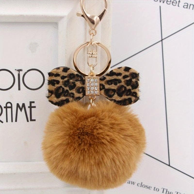 One bohemian polyester leopard bow charm with pendant- Suitable for backpack, car, purse decoration- Stylish key ring accessory for cell phone