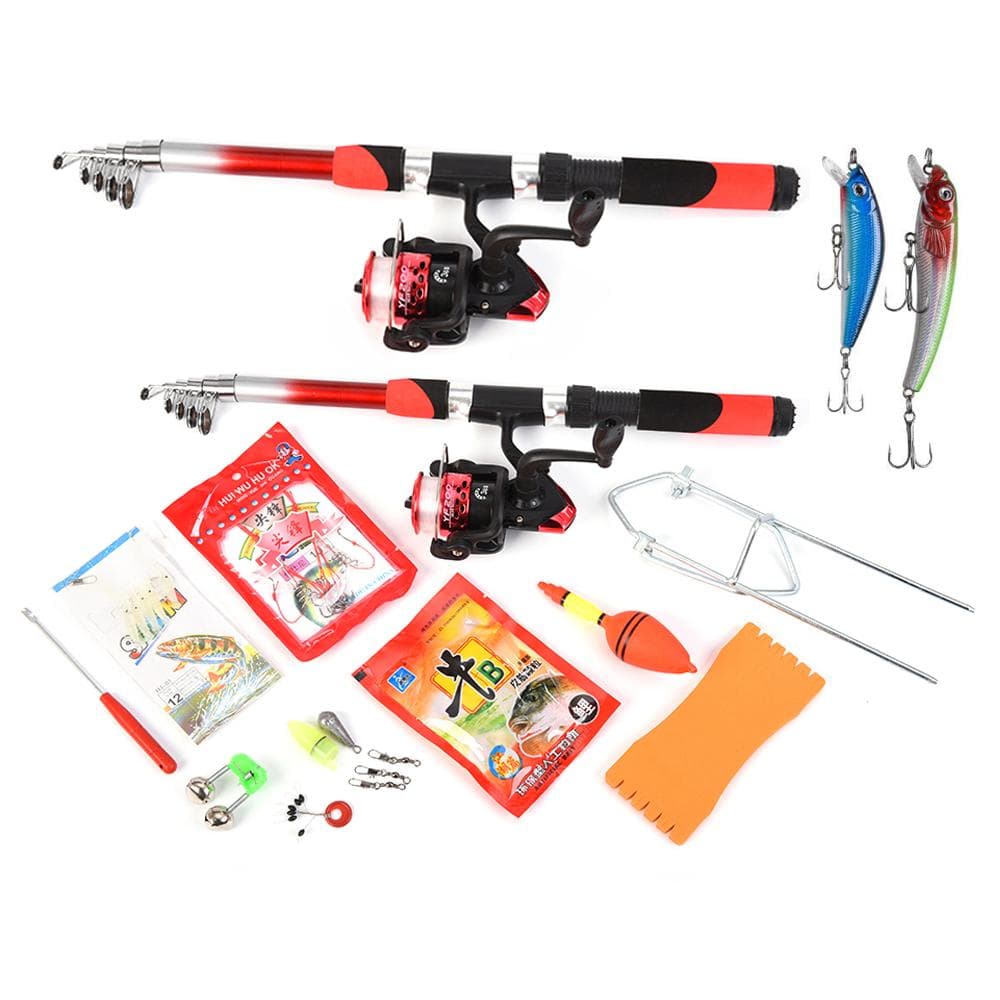 Lixada Fishing Rod Reel Combo Full Kit with 2PCS Telescopic Fishing Rods 2PCS Spinning Reels black