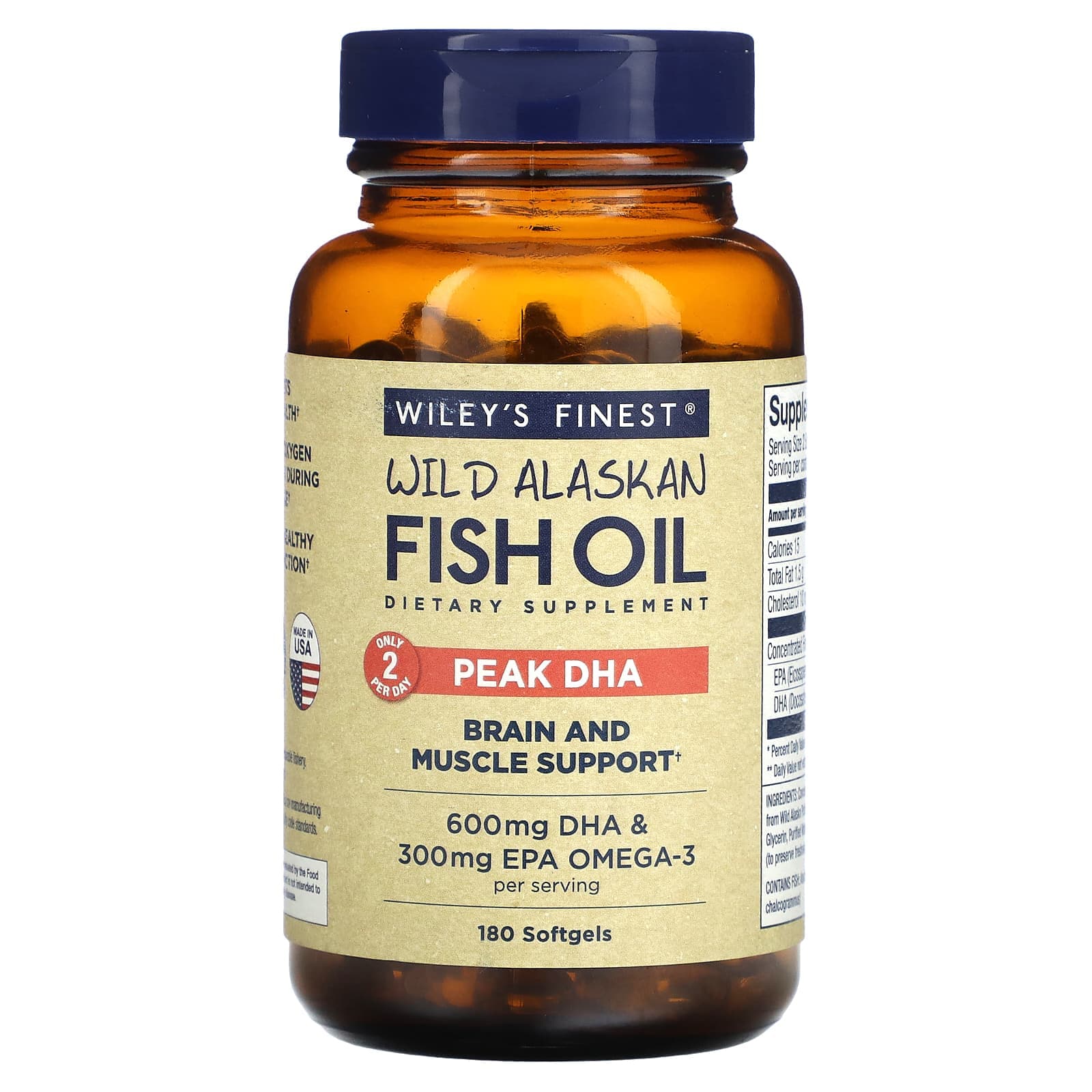 Wiley's Finest, Wild Alaskan Fish Oil, DHA Premium Quality, 180 Softgels