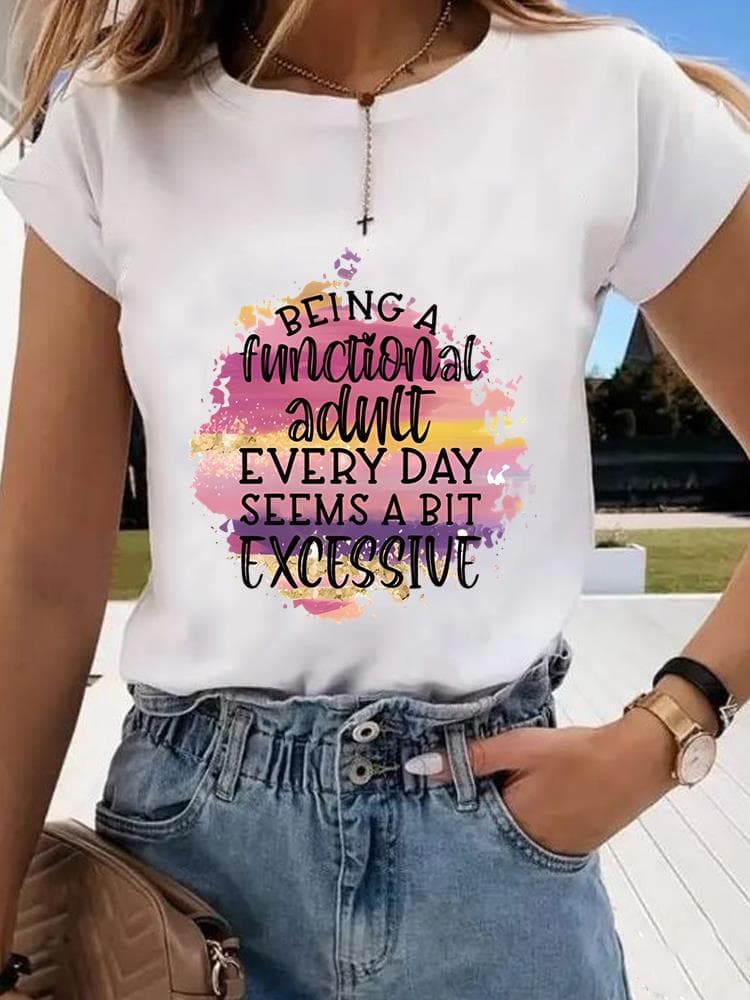 (Asian Size) Graphic Tee Letter Style Cute Trend Sweet T Clothing Casual Fashion Print Female Casual Women's Top Lady Short Sleeve T-shirt S