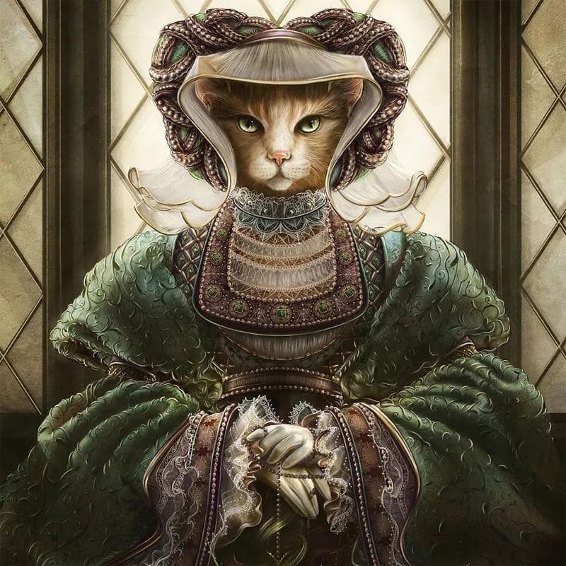 5D DIY Diamond Painting Cat Cosplay Queen Embroidery Cross Stitch 30x30CM