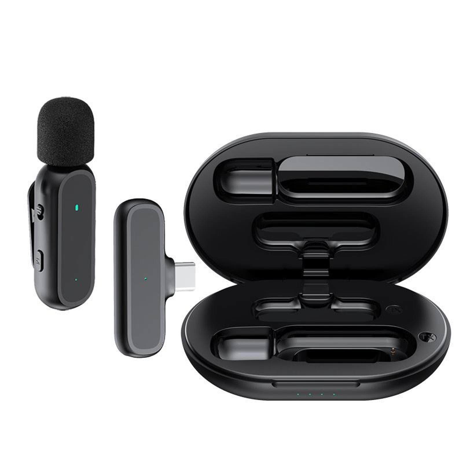 Wireless Clip-on Microphone Wireless Mic Receiver and 2 Transmitters with Charging Box for Type-C 1 Transmitters & 1 Receiver