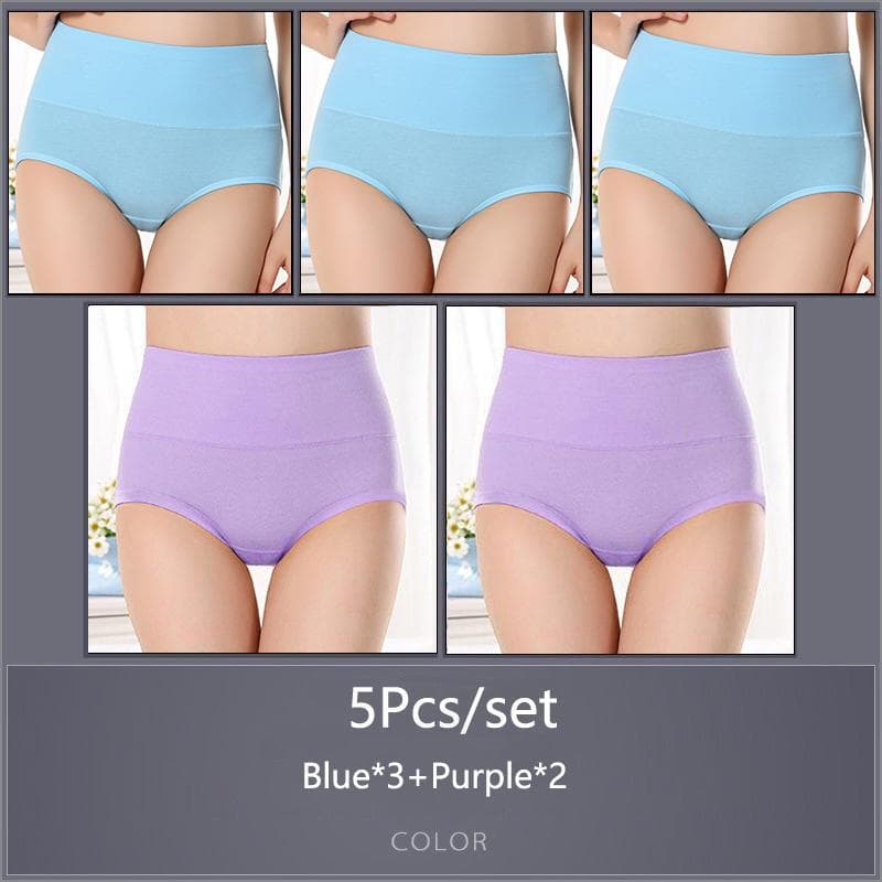 5PCS/Set Women's High Waist Cotton Panties Briefs Soft Breathable Comfy Underwear Plus Size M-XXXXL L&5pcs