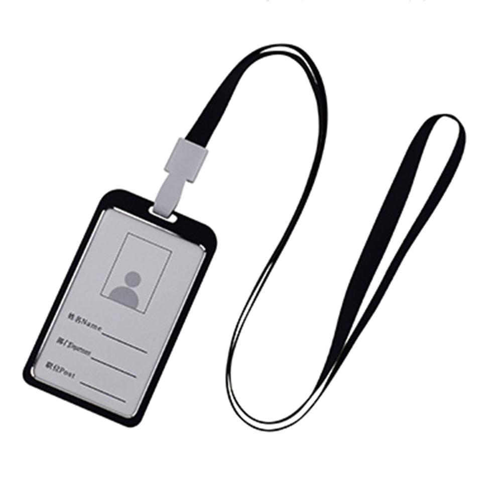Vertical Style Aluminum Alloy ID Name Card Case Business Work Card Badge Holder with Lanyard black