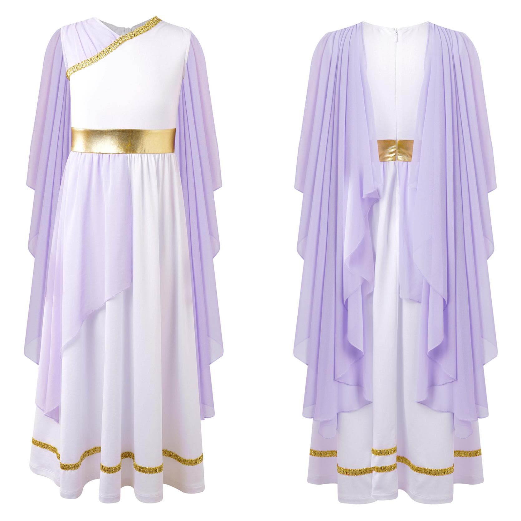Kids Greek Costume Girls Roman Dress Ancient Greece Toga Gown Rome Princess Nobility Cosplay Fancy Dress Up 9-10 Years lavender