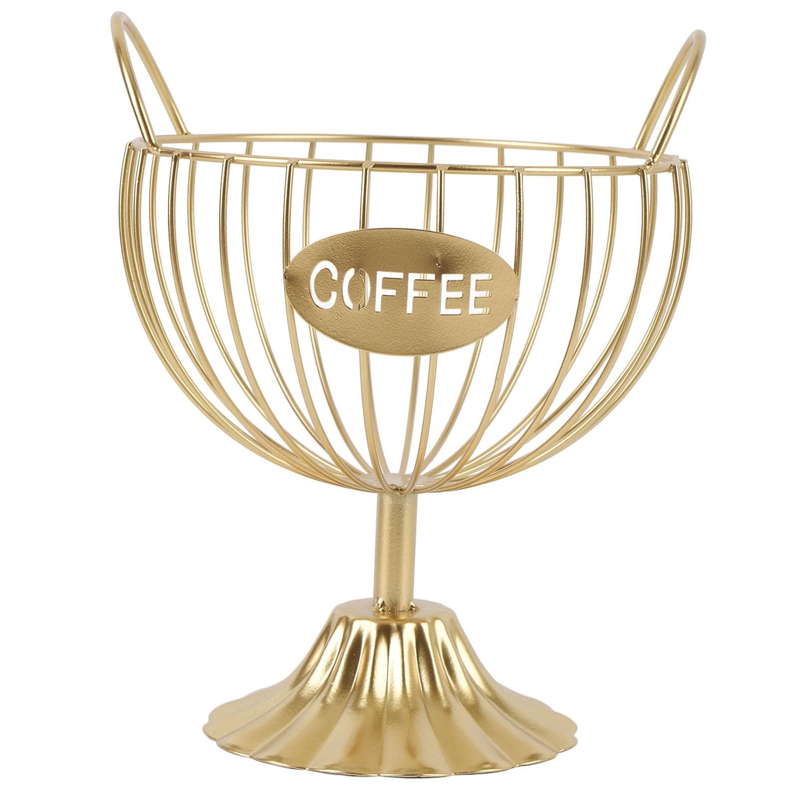 Coffee Pod Holder Iron Coffee Capsule Basket Bar Counter Organizer for Kitchen Office Desktop Gold
