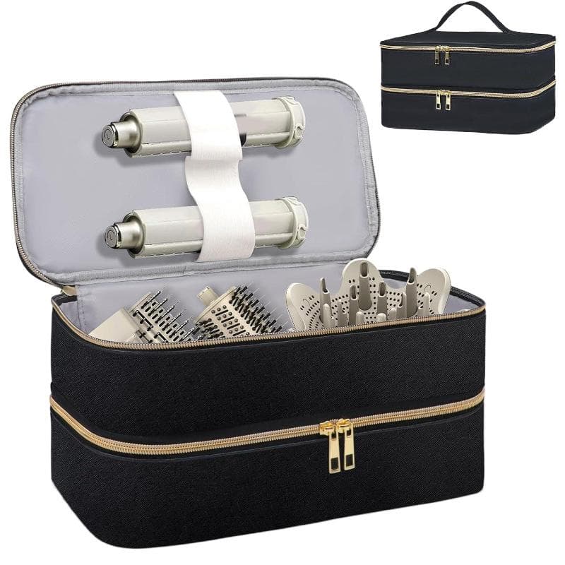 Double-Layer Hair Dryer Case Portable Waterproof Hair Curler Bag Large Capacity for Shark Flexstyle/Dyson Airwrap