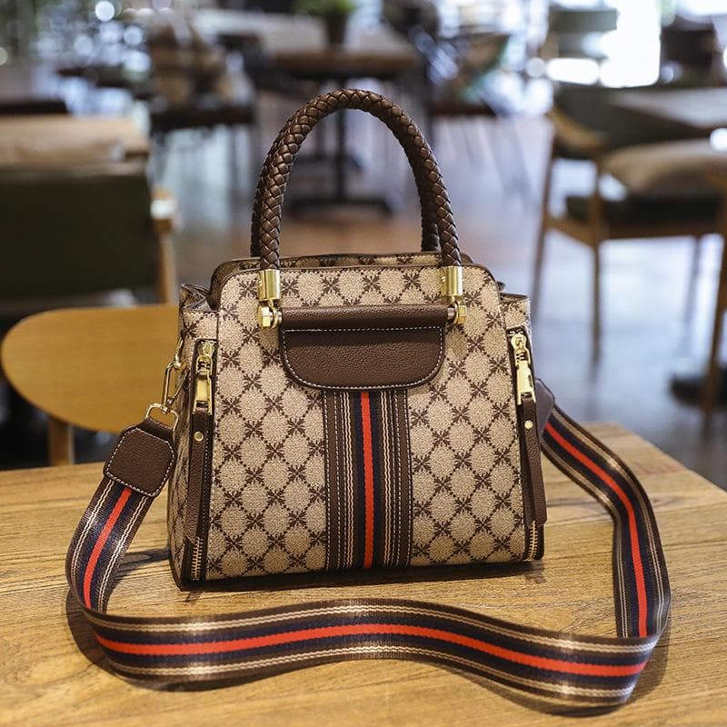 Fashion Handbag Easy with Spring/summer Printed Bucket Bag Wide Ribbon Single Shoulder Crossbody Bag Women's Bag brown