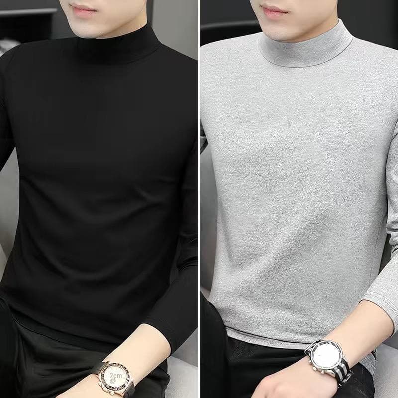 Men's Modal Half-Turtleneck Long-Sleeve T-Shirts (2-Pack) – Spring/Autumn Lightweight Mid-Neck Clearance XL